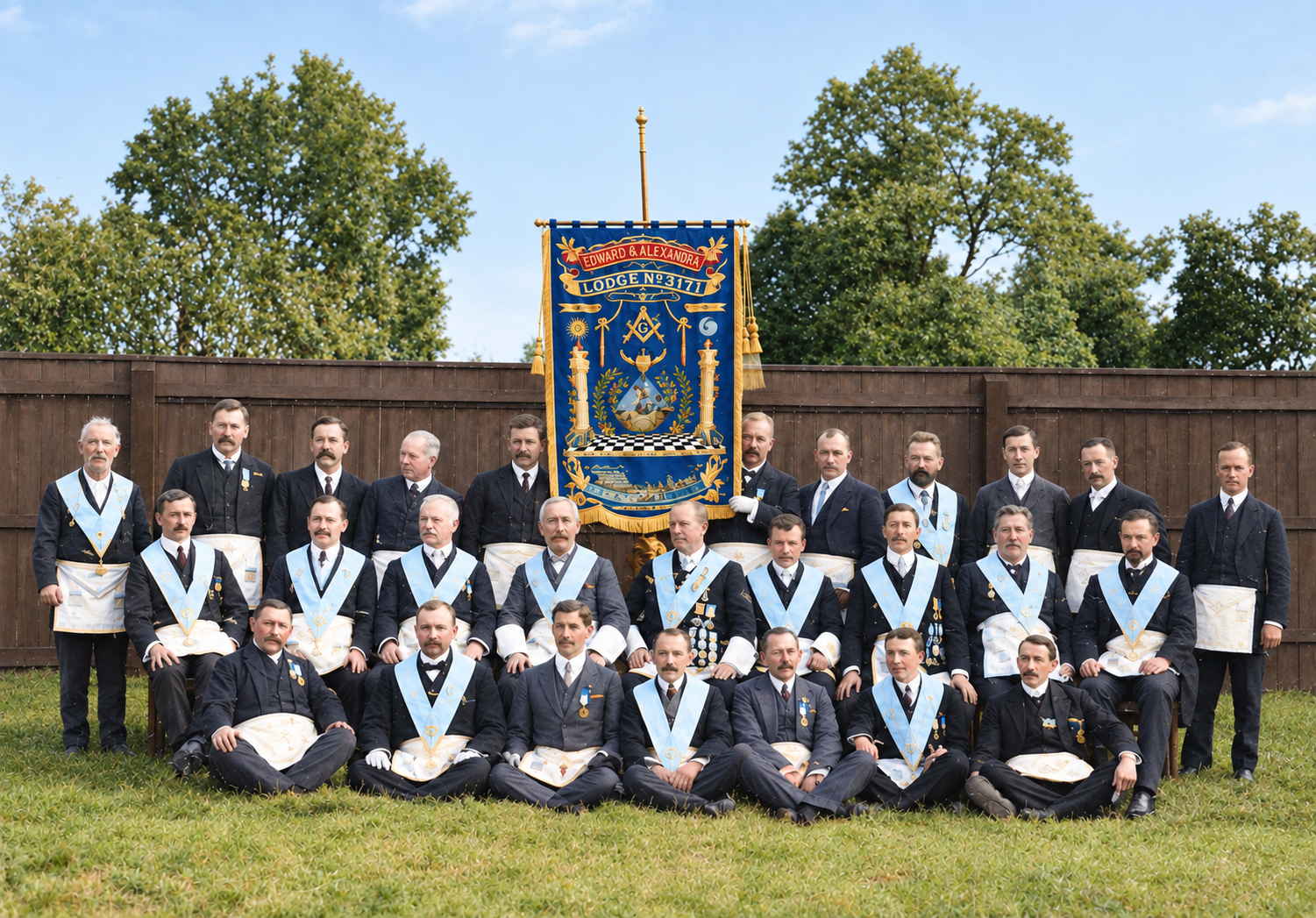 The founders of Edward and Alexandra Lodge No. 3171, 1906 (colourised)
